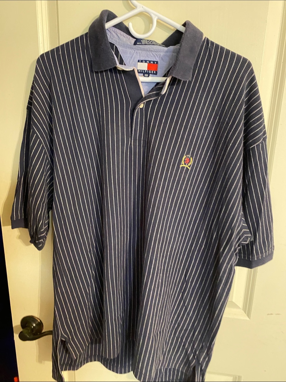 Tommy Hilfiger Navy Polo with White Pinstripes